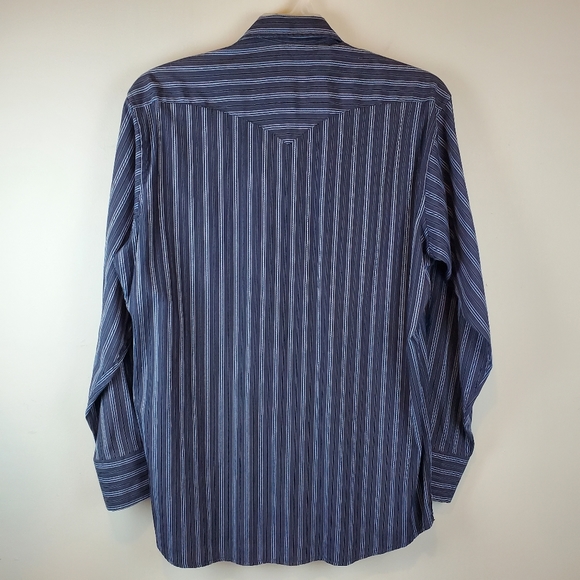 Panhandle Slim Blue Striped Western Purple Pearl Snap Button Down Shirt L Mens - Picture 7 of 15